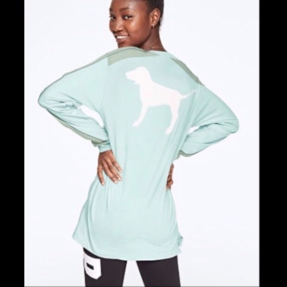 PINK Victoria's Secret Tops - VS PINK LONG SLEEVE CAMPUS TEE MINT SZ M